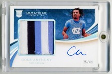2020 Immaculate Collegiate Premium Patch Auto /49 Cole Anthony #PPA-CA RC Rookie