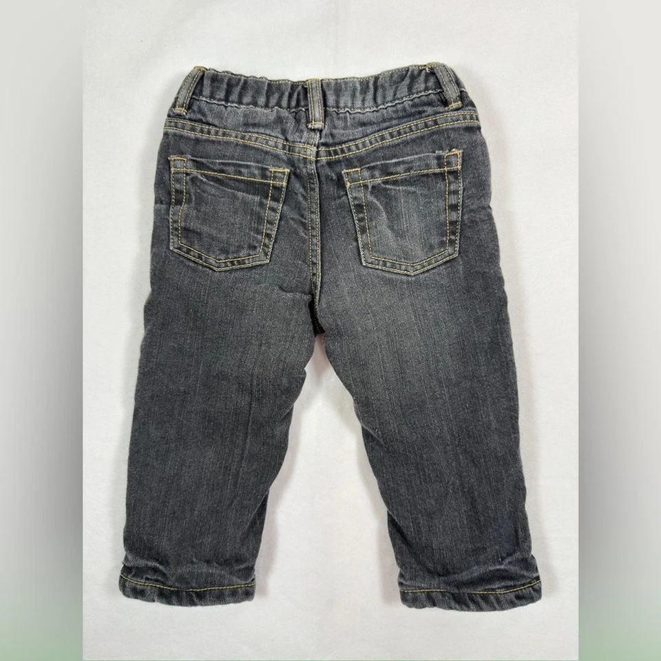 Pantalones de mezclilla ajustados forrados de lana mezcla Ramie lavado ácido bebé niño TOUGHSKINS talla 18M Foto 2 de 4