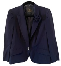 Basler Navy Blue Blazer Jacket Pearl Flower Button Floral Accent Size EU 42