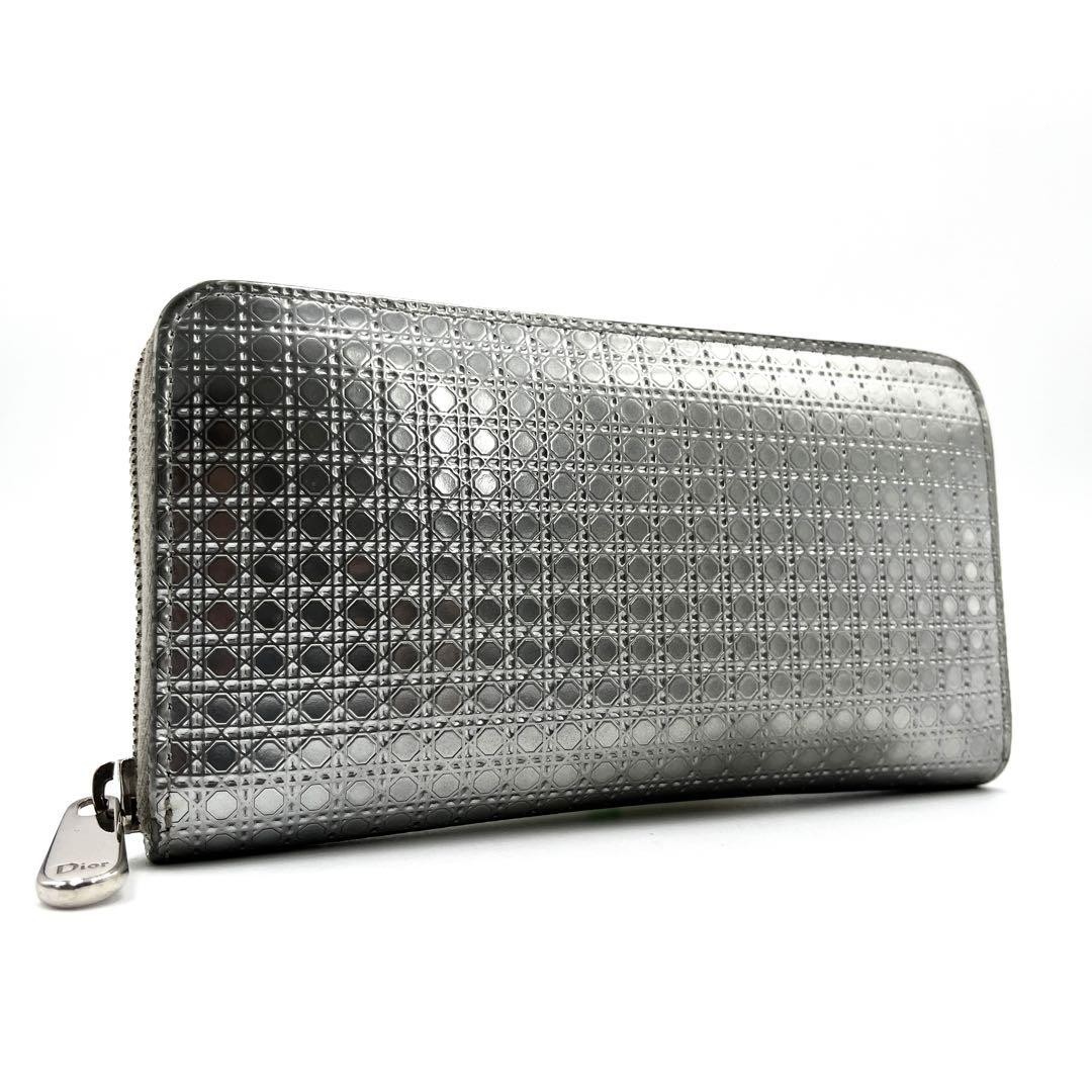 Christian Dior Canage Silver Round Zip Long Wallet