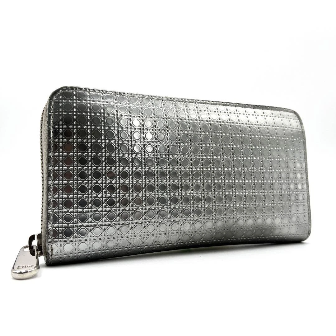 Portefeuille long Christian Dior Canage zip rond argenté