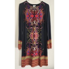 Emma & Michele Black Multicolor Paisley Geometric Shift Midi Dress Medium