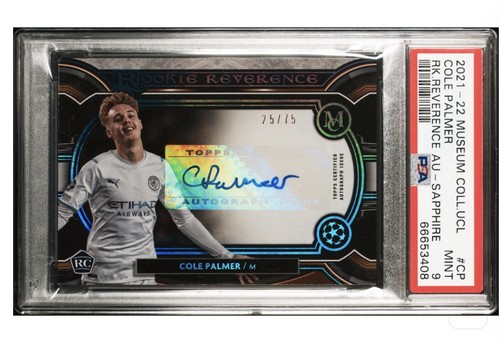 Cole Palmer 2021-22 Topps Museum UCL Rookie Reverence Sapphire Auto /75 PSA 9 RC