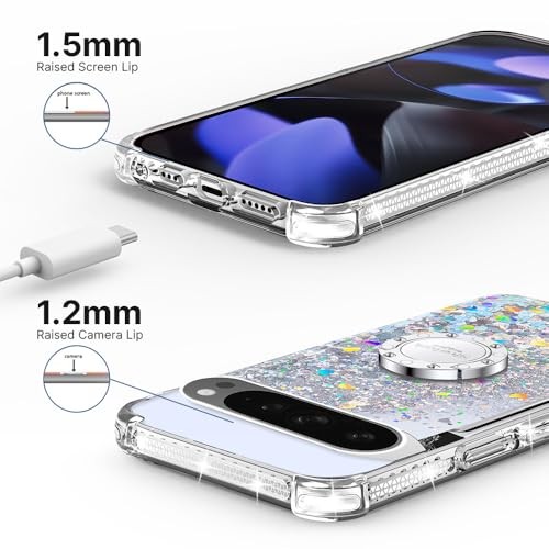 for Moving Liquid Holographic Sparkle Glitter Case With Pixel 9 Pro XL Silver - Picture 7 of 7