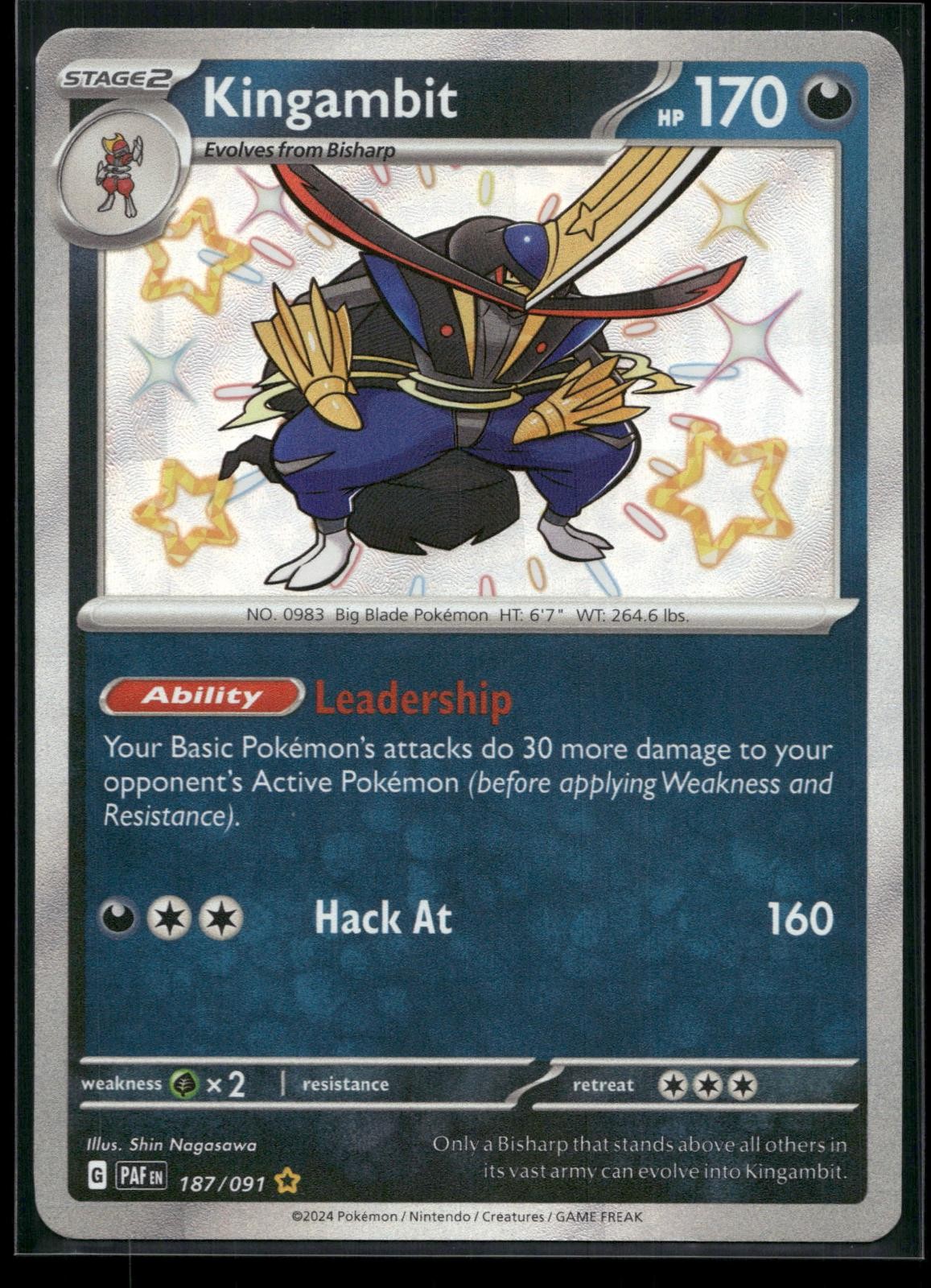 Kingambit 187/091 Shiny Rare Paldean Fates Pokemon Holo Near Mint