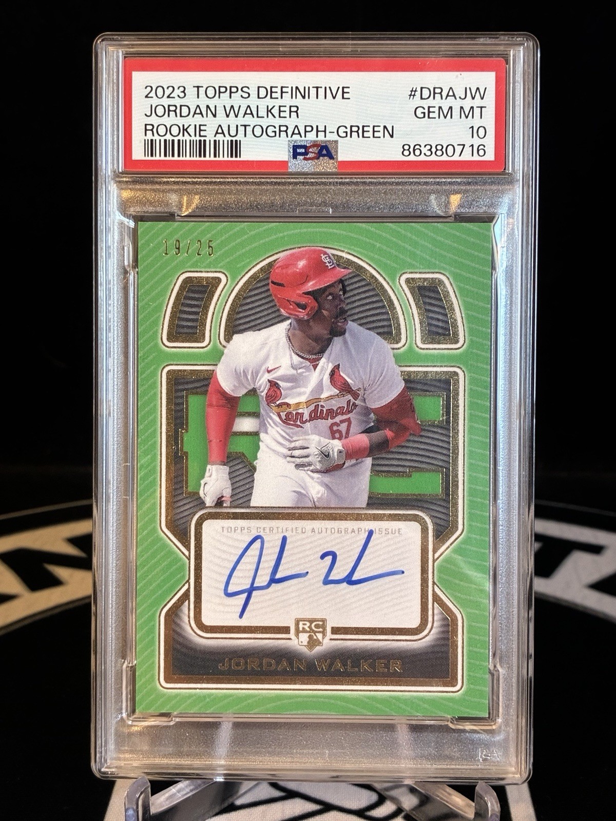 2023 Topps Definitive Jordan Walker RC Auto Green Parallel #19/25 PSA 10 view 1