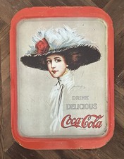 Vintage Coca Cola Metal Serving Tray, Drink Delicious Lady Portrait Design