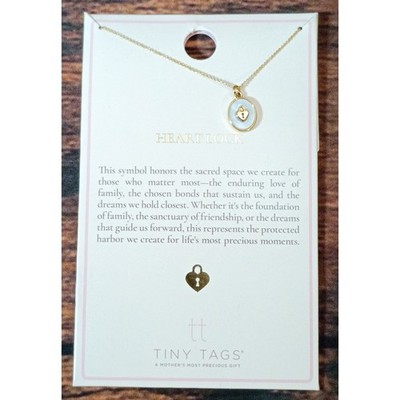Tiny Tags Heart Lock Pendant Necklace 14k Gold Ion Plated Brass Mother of Pearl