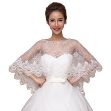 Women Floral Lace Wedding Cape Shawl Wrap for Rhinestone Bridal Capelet Bolero S