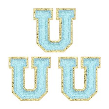 3 pezze per lettere in chenille da stirare, patch alfabeto 5 cm (blu, lettera U)