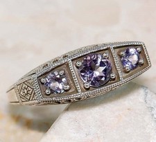 1CT Treated Amethyst 925 Sterling Silver Art Nouveau Ring Sz 6 TF1