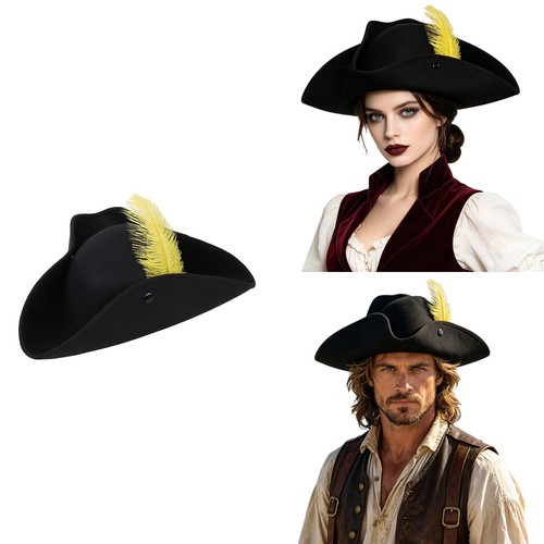 Casquette unisexe adulte tricorne pratique vintage chapeau pirate durable large bord fête - Photo 28/63