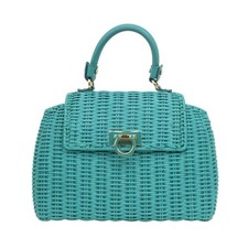 Ferragamo Gancini Handbag Basket Turquoise Green Ladies Other