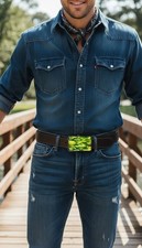 Men Black Metal Fashion Belt Buckle Army Green Camouflage Work School Statement