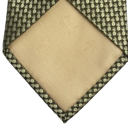 TOMMY BAHAMA MOSS GREEN GOLD SILK TIE PINEAPPLES Handmade Imported Silk A20Q - Picture 6 of 7