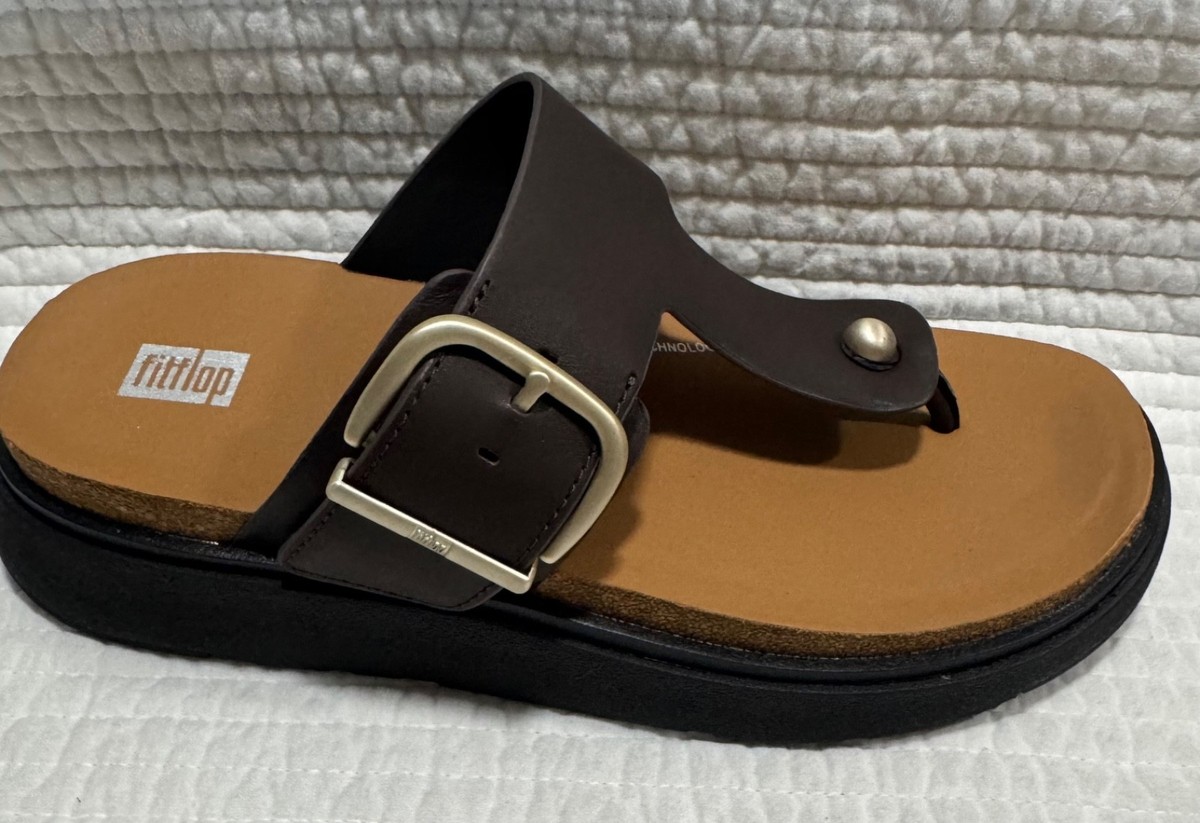 FITFLOP GEN FF ADJUSTABLE BUCKLE LEATHER TOE POST SANDALS