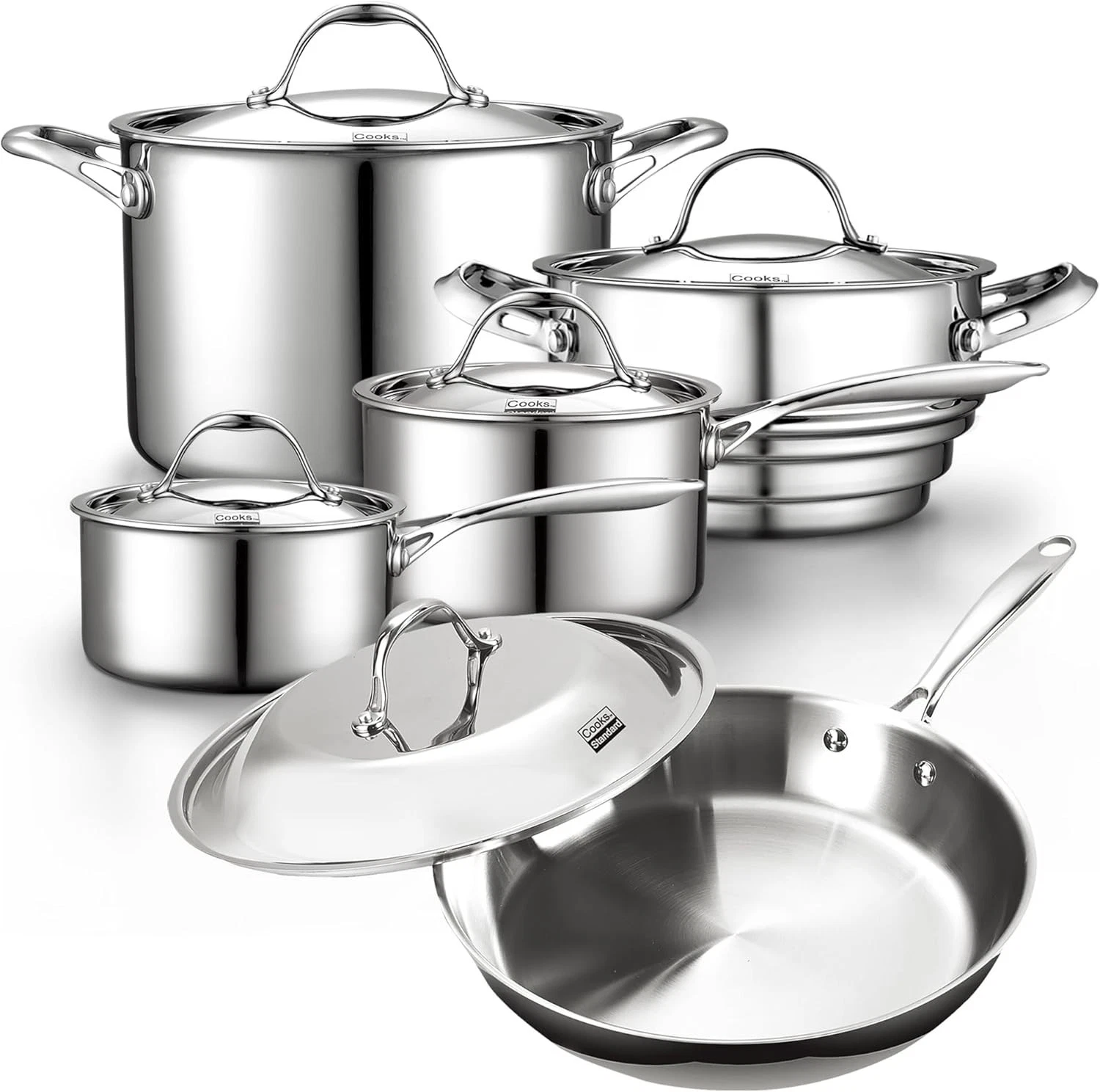 Cooks Standard Stainless Steel Kitchen Cookware Sets 10-Piece, Multi-Ply Full Cl