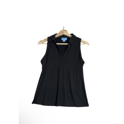 NEW Cece Blouse Top Women Sz S Black Stretch Collared Sleeveless V-Neck Holiday