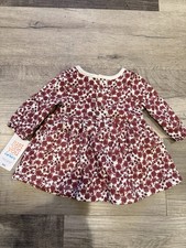 CARTERS Baby Girls Red  White Floral Long Sleeve Spring Garden Dress Size 3M