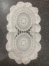 Vintage Crochet Doily Oval Shabby White Cotton 45cm Handcrafted Retro 1940s