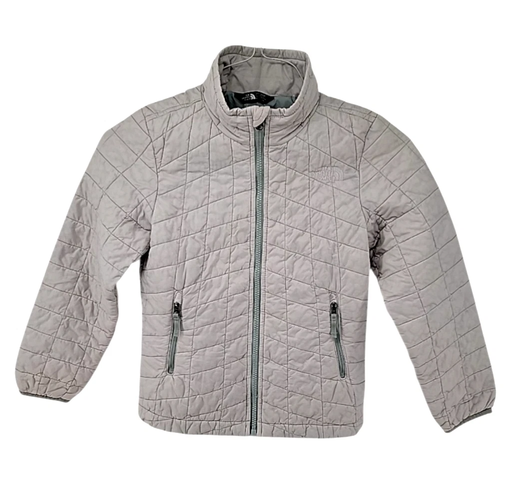 The North Face Youth Quilted Jacket Gray Full Zip Lightweight Small 7/8