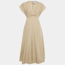 Prada Beige Cotton Pleated Midi Dress S