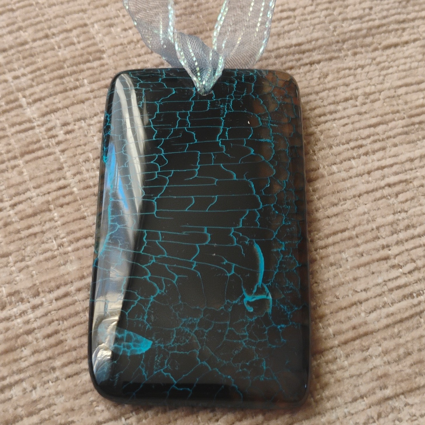 Handcrafted Glass Rectangular Pendant Necklace Co… - image 1