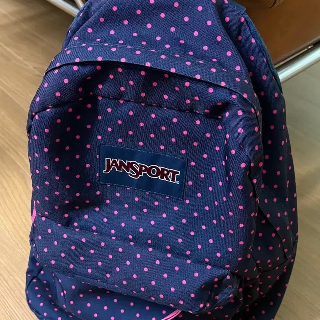 Jansport Navy Pink Dot Backpack - Rare Collectible
