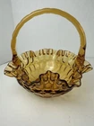 Fenton Amber Thumbprint 8 1/2" Basket Ruffled VTG