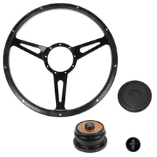 CJ Classics Steering Wheel Kit Black Forest Woodgrain 15” 9-Bolt Slotted Spok...
