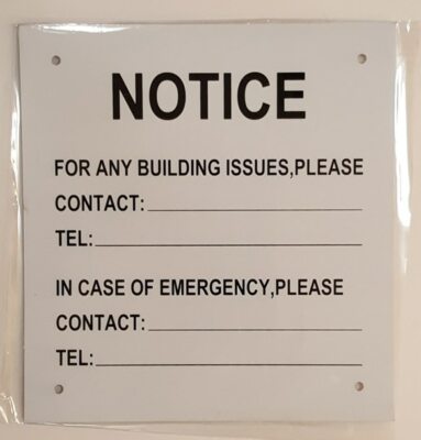 ''Notice for Any Building Issues Please Contact'' Sign (Sign 8.5X7)-REF24-1027