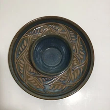 Blaisdell Art Pottery Chip and Dip Platter Tray Studio 13 Inch Blue Brown
