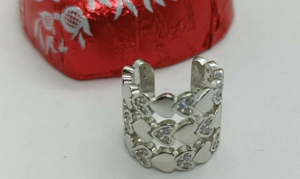 ORECCHINO EARCUFF CUORI ARGENTO RODIATO ZIRCONI BIANCHI LARGO MM 12 - Immagine 4 di 4