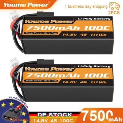 YOUME 2Stück 14,8V 4S 7500mAh Lipo Akku Hardcase TRX für RC Hubschrauber Auto LKW FPV