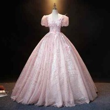 Pink Ball Dress Women's V-neck Decal Ball Dress Sweet 15 16 Party Ball Gowns