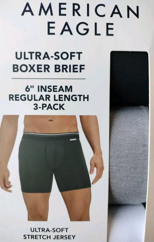 PACK DE 3 CALZONCILLOS BOXER AMERICAN EAGLE ULTRA SUAVES 6" NEGRO BLANCO GRIS TALLA PEQUEÑA Foto 2 de 4