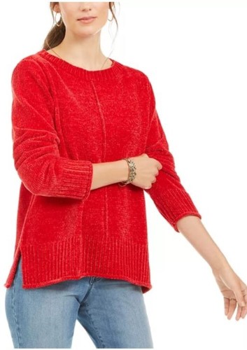 Red Chenille Sweater Womens Petite 