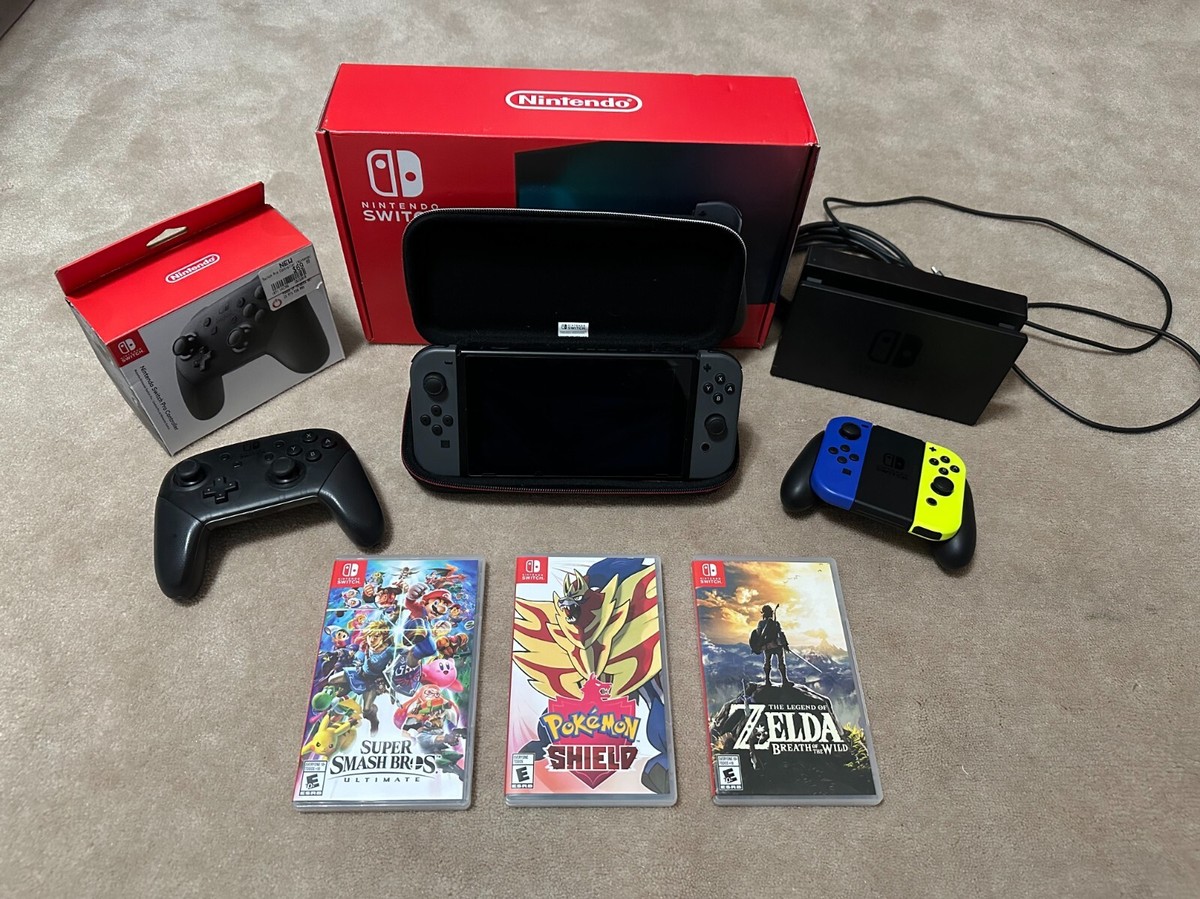 Nintendo Switch Gray Joy-Cons Bundle with Smash Bros Zelda and