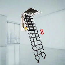 10ft Attic Ladder Folding Loft Ladder 12 Steps Pull Down Stairs Ceiling Mounted