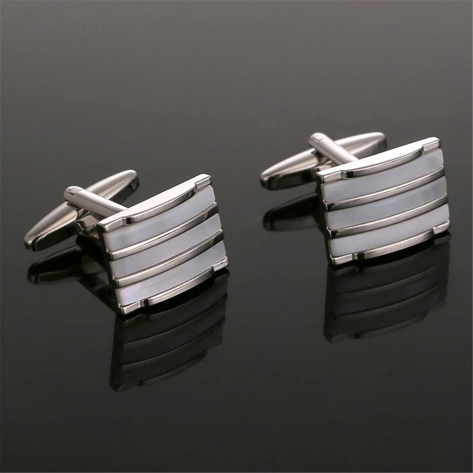 1 par de gemelos elegantes de negocios para hombre de latón rectangulares gemelos tono plateado Foto 2 de 4