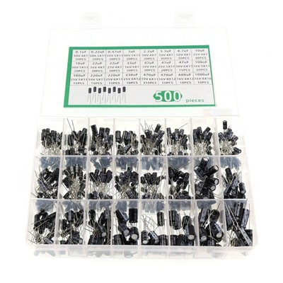 24 Values 500pcs Electrolytic Capacitor Assortment Box Kits Range 0.1 UF-1000