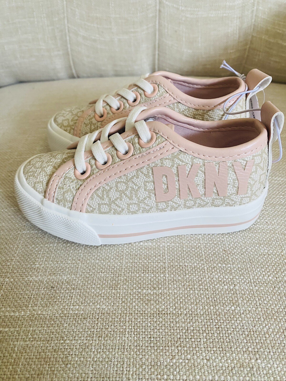 DKNY Girls Toddler Pink And Beige Sneakers Size 7 image 2