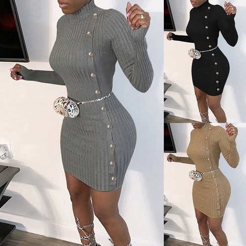 Womens Knitted Jumper Dress Bodycon 
