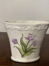 Vintage Oval Ceramic planter Purple flower Gr...