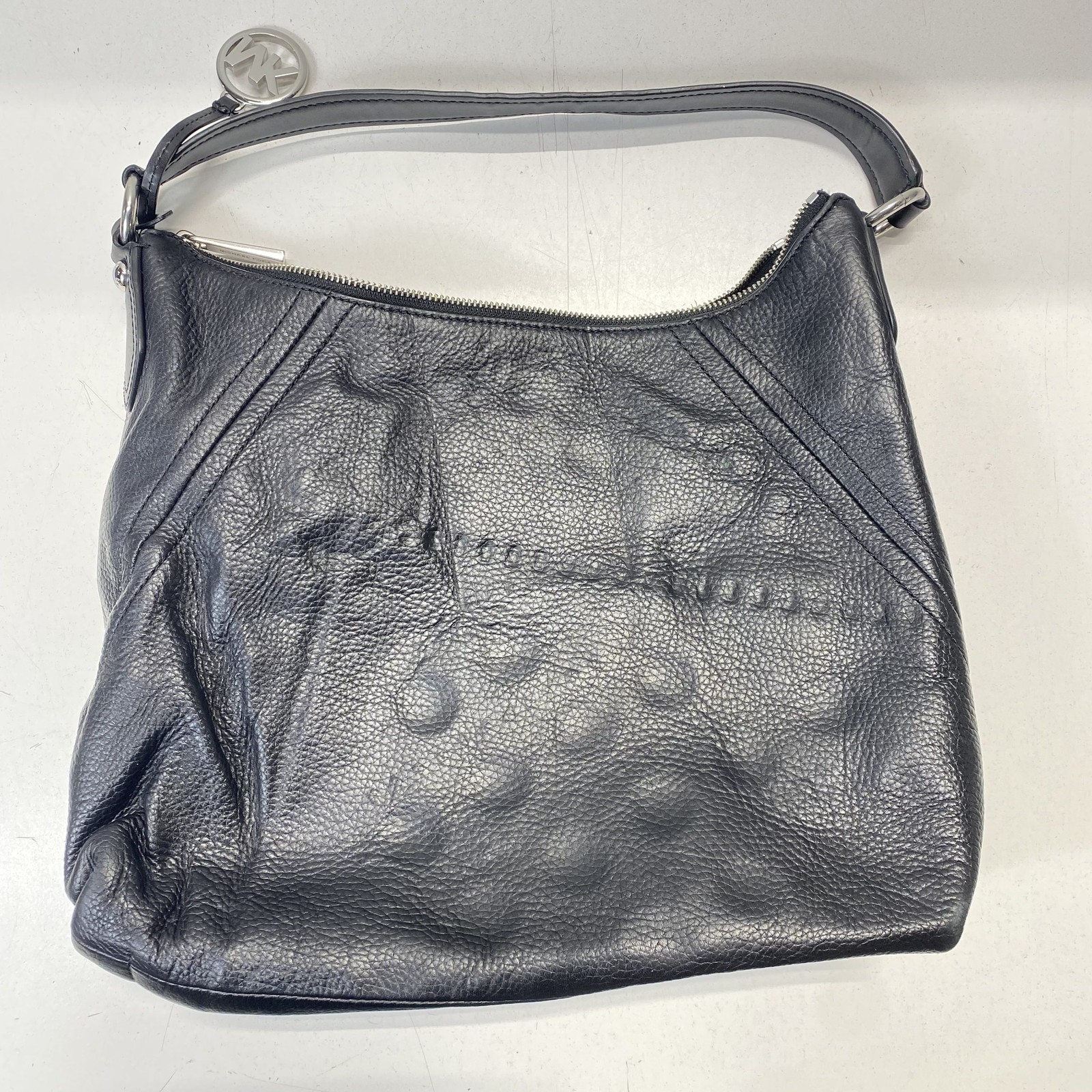 Michael Kors Black Solid Leather Silver Zip Hobo … - image 2