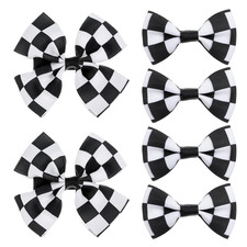 6Pcs Checkered Flag Hair Bow Clips Black White Funky Checker Bow Clip