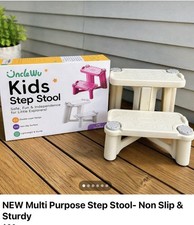 Uncle Wu Kids Step Stool Double-Layer Non-Slip 2 Steps Plastic Beige 200 lbs