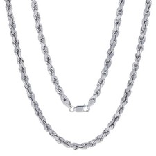 Real 14K White Gold 4mm Mens Womens Diamond Cut Rope Chain Pendant Necklace 18"