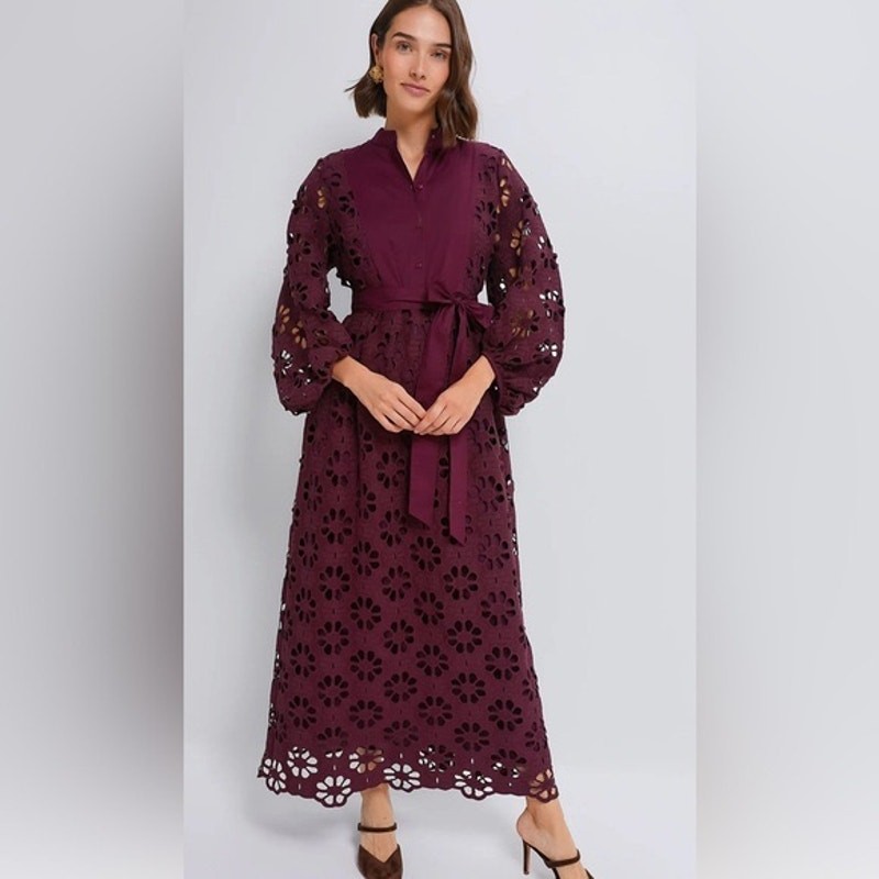 Vestido TUCKERNUCK Para Mujer Merlot Encaje Calliope Talla L Manga Larga Globo Boho