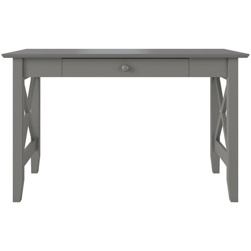 Escritorio de madera maciza Bowery Hill Farmhouse con cajón forrado de fieltro en gris Foto 3 de 4